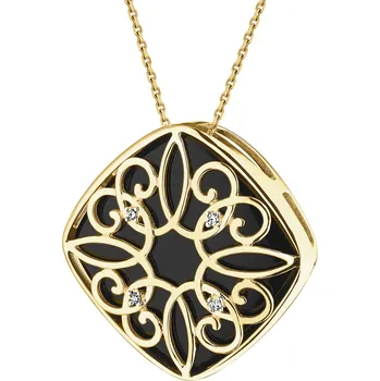 Přívěsek Zlatý přívěsek s diamanty a onyxem - rozeta - ryzost 585 - 220.252/D