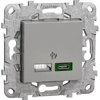 vypínač a zásuvka Schneider Electric NU501330 Unica - Dvojité rychlonabíjecí USB A+C (45W), Aluminium