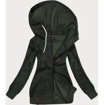 Dámská mikina Dámská rozepínací mikina v army barvě se vzorem srdíček 6&8 Fashion, odstíny zelené XXL (44) i392_23590-48
