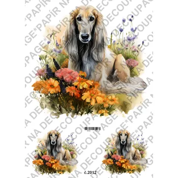 Umělecký papír Rýžový a soft papír na decoupage - Pes s květy - KB02012 Materiál: Soft, Rozměr: A4