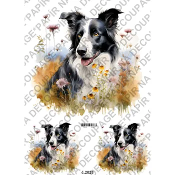 Umělecký papír Rýžový a soft papír na decoupage - Pes s květy - KB02028 Materiál: Soft, Rozměr: A4