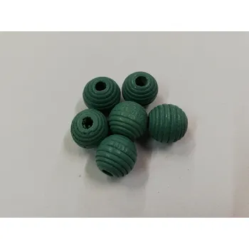 Dětské navlékací korálky Dřevěné korálky žebrované 13 mm - tmavě zelené