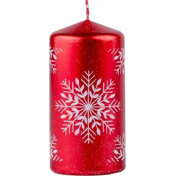 Válec 60x120mm s vločkou glitr, červená svíčka 255 gram