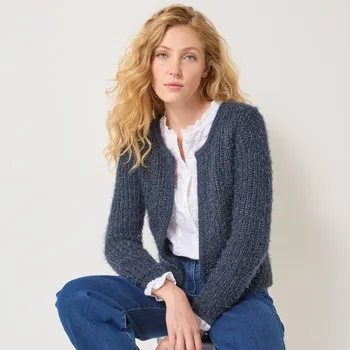 Dámský svetr Svetr z úpletu s vlasem a metalickými vlákny námořnická modrá 52