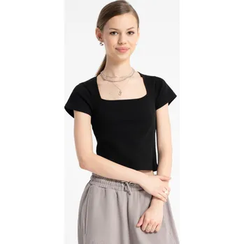 Dívčí tričko Reporter Young | Dívčí černá dívčí halenka SLIM v žebrovaném vzoru s hranatým výstřihem - Barva ČERNÁ, Velikost 170 253-0440G-39-100-1