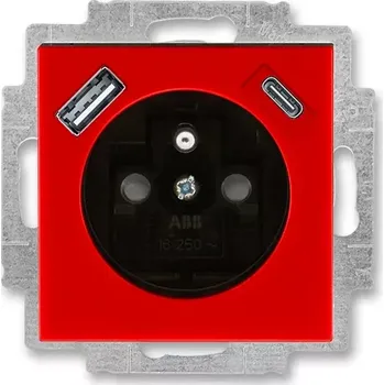 Elektrická zásuvka Zásuvka s USB nabíjením (USB-A + USB-C), bezšroubová, 5569H-A32357 65, ABB, Levit®, červená / kouřová černá (ABB, Levit®, červená / kouřová černá)