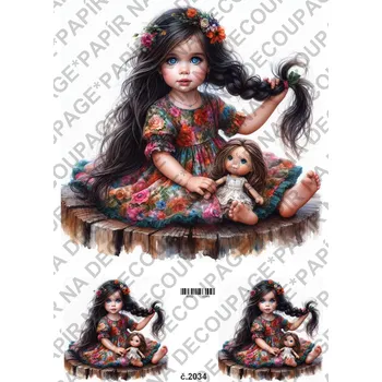 Umělecký papír Rýžový a soft papír na decoupage - Holčička s panenkou - KB02034 Materiál: Soft, Rozměr: A4