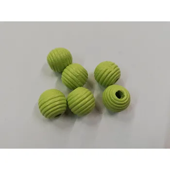Dětské navlékací korálky Dřevěné korálky žebrované 13 mm - zelenkavé