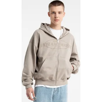 Chlapecká mikina Reporter Young | Chlapecká béžová mikina s kapucí BOXY na zip s potiskem „INFLAMMABLE“ - Barva BÉŽOVÁ, Velikost 152 253-0555B-05-120-1