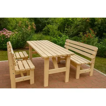 Zahradní sestava Zahradní nábytek z masivu set Vídeň III 150 - přírodní (Zahradní nábytek z masivu Vídeň III 150 - přírodní, stůl a 1x lavice, 2x židle)