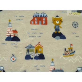 smetanový coral fleece vodní motiv