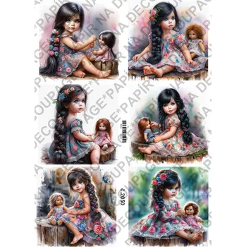 Umělecký papír Rýžový a soft papír na decoupage - Holčička s panenkou - KB02050 Materiál: Rýžový papír, Rozměr: A4