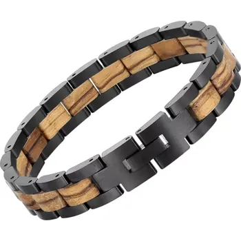 Náramek Netradiční náramek z chirurgické oceli a dřeva Wood