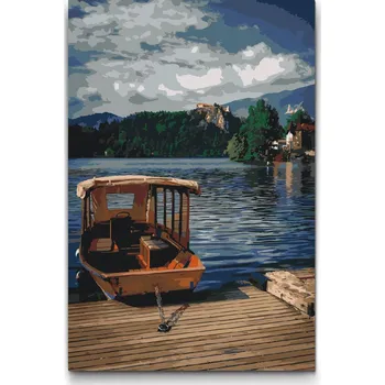 Malování podle čísel - Loďka na jezeru Bled - Slovinsko Velikost: 40x60cm, Rámování: Pouze srolované plátno