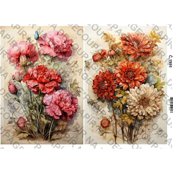 Umělecký papír Rýžový a soft papír na decoupage - Kytice - KB01991 Materiál: Soft, Rozměr: A4