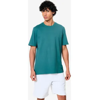 Pánské tričko DOMYOS Pánské fitness tričko s krátkým rukávem bavlněné L MODRÁ|ZELENÁ