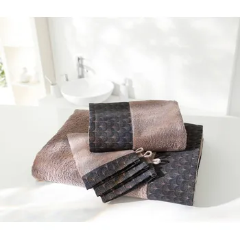 Ručník Blancheporte Froté sada koupelnového textilu s potiskem ginkgo listu čokoládová ručník 50x100 cm+žínka