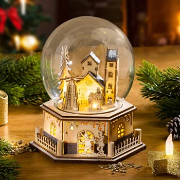 Vánoční dekorace 3Pagen LED hrací skříňka se skleněnou koulí Výška 18 cm, prům. 15 cm. Provoz na 3 mikro baterie AAA, 1,5 V (nejsou součástí balení).