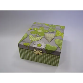 Dárková krabička Dřevěná krabička - 4 přihrádky - Srdce zelené