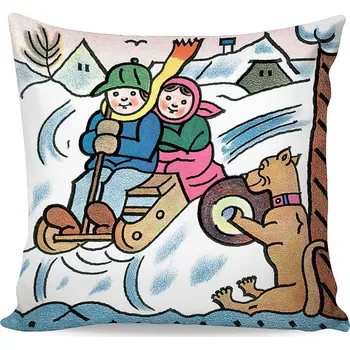 Polštář Dětský polštářek JOSEF LADA SÁŇKY, bílý zimní vzor, 40x40cm