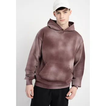 Chlapecká mikina Reporter Young | Chlapecká vínová mikina s kapucí a přední kapsou, efekt praní ACID WASH - Barva VÍNOVÁ, Velikost 170 253-0551B-22-660-1