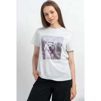 Reporter Young | Dívčí šedé tričko s vánočním motivem pejska - Barva ŠEDÁ, Velikost 146 243-0440G-65-120-1