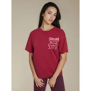 Dámské tričko Sinsay - Bavlněné oversize tričko s potiskem - burgundy - 629FG-44J - 629FG-44J-S