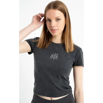 Dívčí tričko Reporter Young | Dívčí šedý crop top BOXY s aplikací z kamínků - Barva ŠEDÁ, Velikost 164 253-0440G-03-190-1