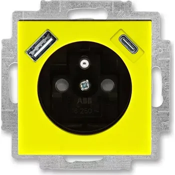 Elektrická zásuvka Zásuvka s USB nabíjením (USB-A + USB-C), bezšroubová, 5569H-A32357 64, ABB, Levit®, žlutá / kouřová černá (ABB, Levit®, žlutá / kouřová černá)