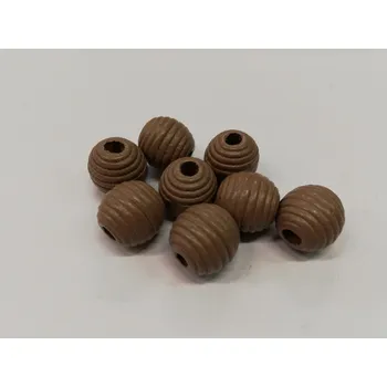 Dětské navlékací korálky Dřevěné korálky žebrované 13 mm - hnědé