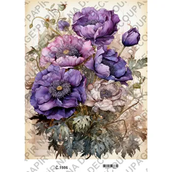 Umělecký papír Rýžový a soft papír na decoupage - Kytice - KB01986 Materiál: Rýžový papír, Rozměr: A4