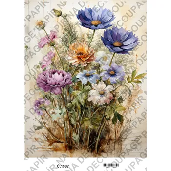 Umělecký papír Rýžový a soft papír na decoupage - Kytice - KB01987 Materiál: Soft, Rozměr: A4