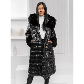 Dámský zimní dlouhý quiltovaný kabát s kapucí černý Bolf 5M3160A - XL