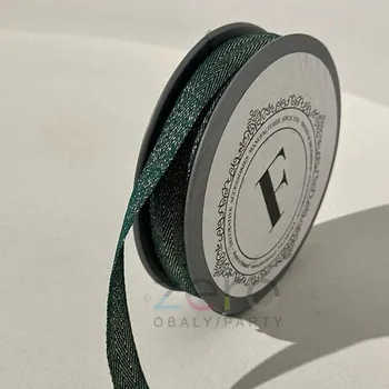 Stuha Stuha tkaná 1,5 cm x 10 y - zelená/zlatá