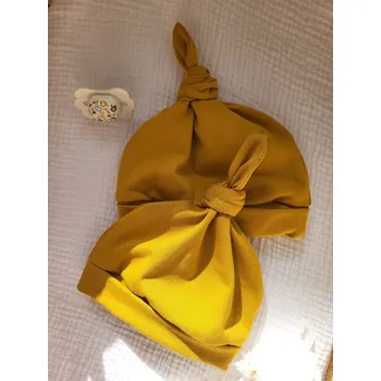 Kojenecká čepice Novorozenecká bavlněná čepička 0–3 měsíce - hořčicová