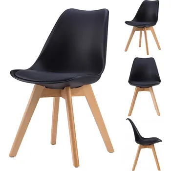 Sada 4 židlí do obývacího pokoje a jídelny s polštářem - ekokůže, černá