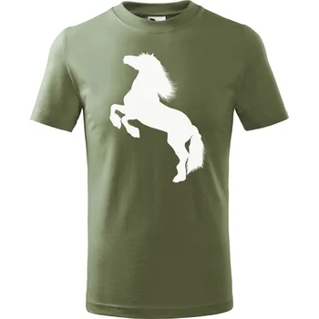 Dětská móda DOBRÝ TRIKO Dětské tričko s potiskem Kůň Velikost: 158/12 let, Barva: Khaki