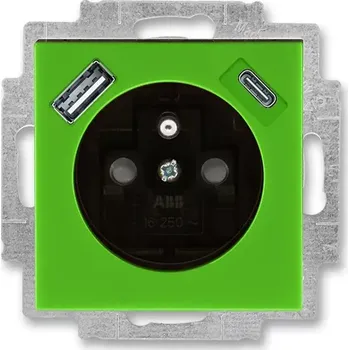Elektrická zásuvka Zásuvka s USB nabíjením (USB-A + USB-C), bezšroubová, 5569H-A32357 67, ABB, Levit®, zelená / kouřová černá (ABB, Levit®, zelená / kouřová černá)