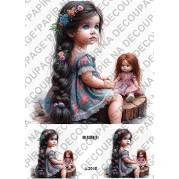 Umělecký papír Rýžový a soft papír na decoupage - Holčička s panenkou - KB02048 Materiál: Soft, Rozměr: A4