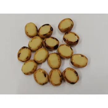 Dětské navlékací korálky Korálek oválek béžový+hnědý travertin, 14x9 mm - 15ks