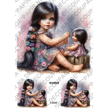Umělecký papír Rýžový a soft papír na decoupage - Holčička s panenkou - KB02045 Materiál: Soft, Rozměr: A4