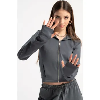 Dívčí mikina Reporter Young | Dívčí tmavě šedá mikina na zip s kapucí a dlouhými rukávy s otvorem na palec - Barva TMAVĚ ŠEDÁ, Velikost 146 253-0555G-05-190-1