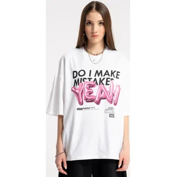 Reporter Young | Dívčí bílé tričko OVERSIZE s potiskem „YEAH“ na přední straně - Barva BÍLÁ, Velikost 170 253-0440G-60-200-1