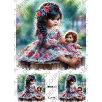 Umělecký papír Rýžový a soft papír na decoupage - Holčička s panenkou - KB02038 Materiál: Soft, Rozměr: A4