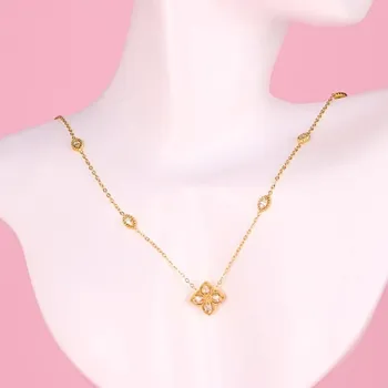 Náhrdelník Náhrdelník s čtyřlístkem a kamínky Stainless Steel - zlatý