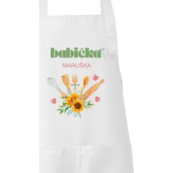 Kuchyňská zástěra Zástěra s potiskem Babička kuchařka s upravitelným jménem