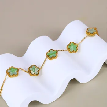 Náramek Náramek s květinami a tyrkysovou perletí - zlatý