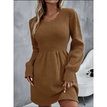 Dámské šaty Pletené mini šaty hnědé Velikost: UNI: XS - XL