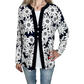 Dámská halenka Prima Dámská modrá halenka s dlouhým rukávem FLOWER Barva: Modrá, Velikost: 3XL