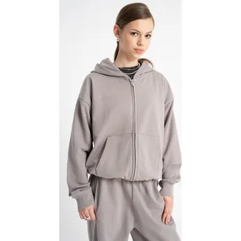 Dívčí mikina Reporter Young | Dívčí béžová mikina s kapucí a autorským potiskem na zádech zdobeným kamínky - Barva BÉŽOVÁ, Velikost 146 253-0555G-19-600-1